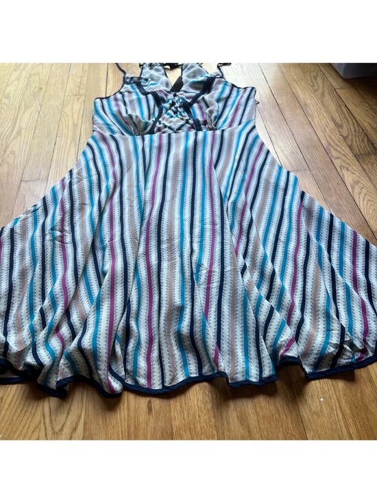 Anthropologie Girls From Savoy Size 14 Cream Striped Gull Wing Silk Sun Dress - Picture 6 of 16